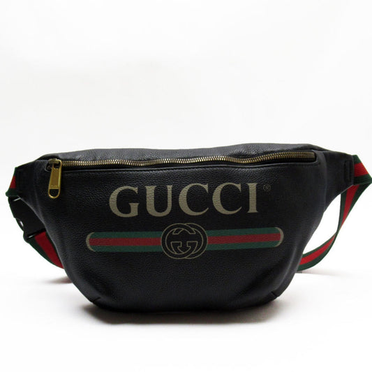 Gucci Black Green Red Color Leather Cotton Fanny Pack Sling Bag ()