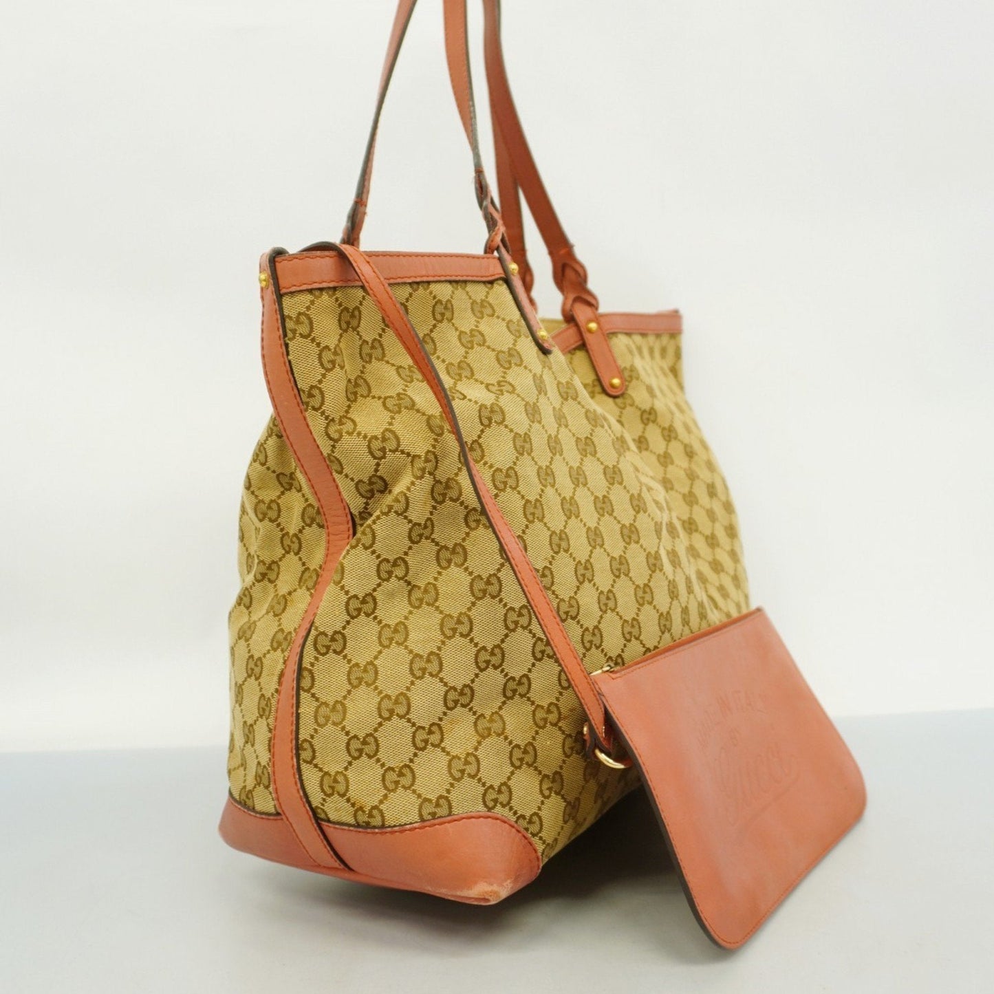 Gucci Brown Red Color Canvas Tote Bag