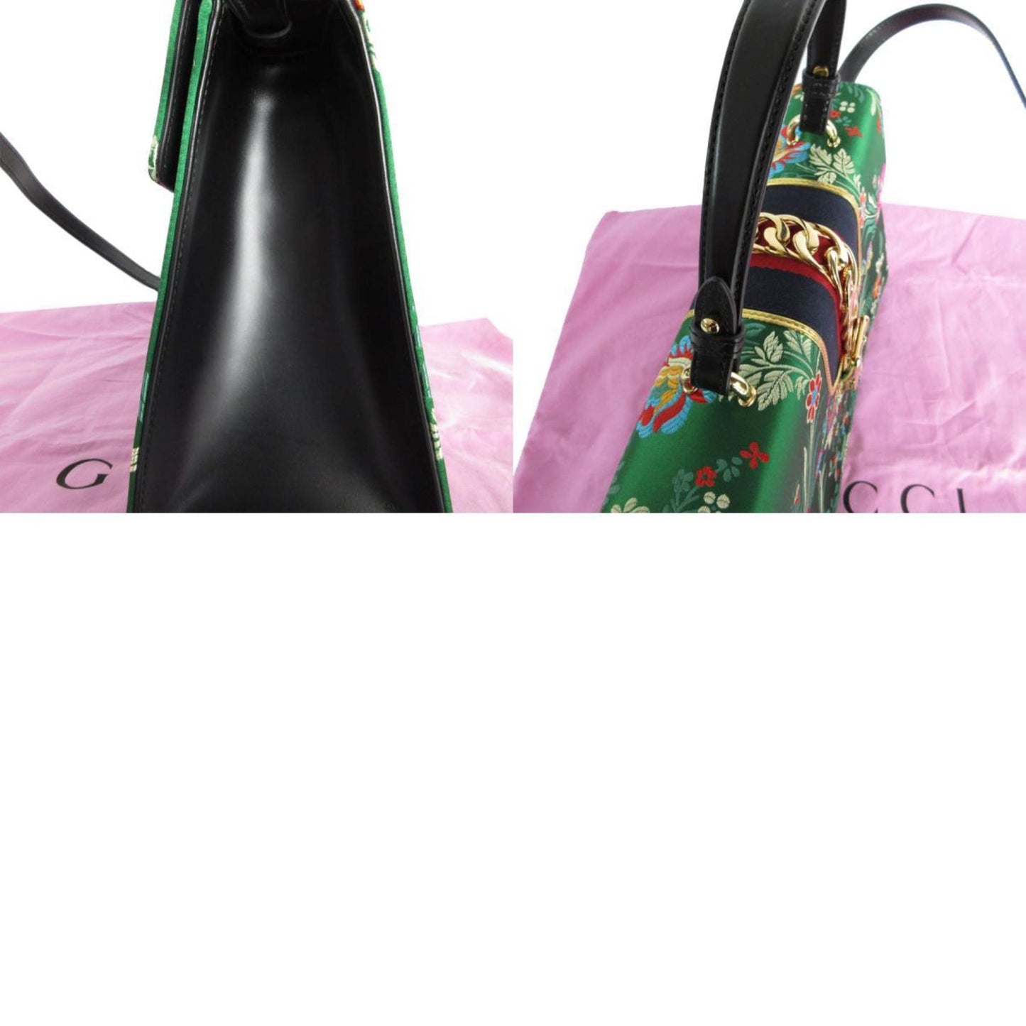 Gucci Green Multi-Color Satin Handbag Shoulder Bag