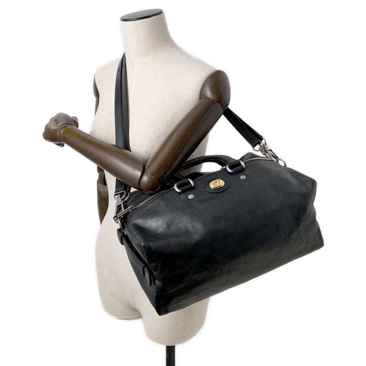 Gucci Black Leather Boston Bag Handbag Shoulder Bag
