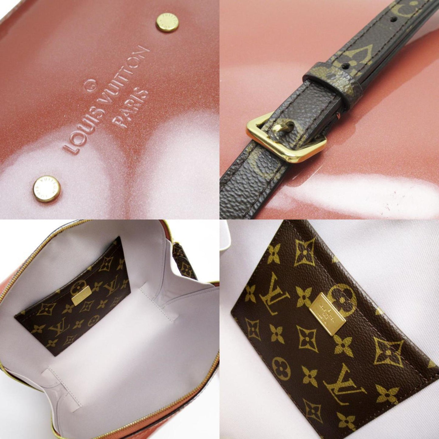 Louis Vuitton Brown Pink Beige Monogram Patent Leather Shoulder Bag