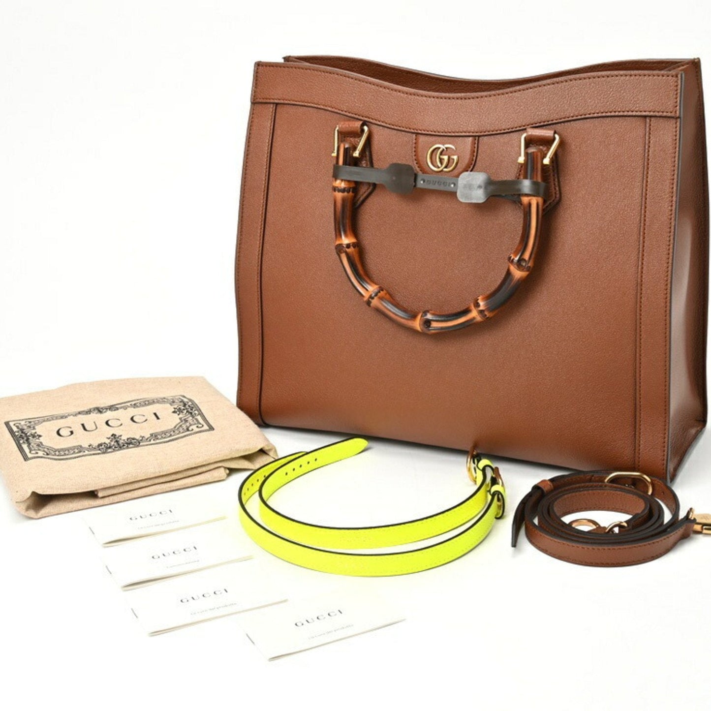 Gucci Brown Leather Bamboo Tote Bag