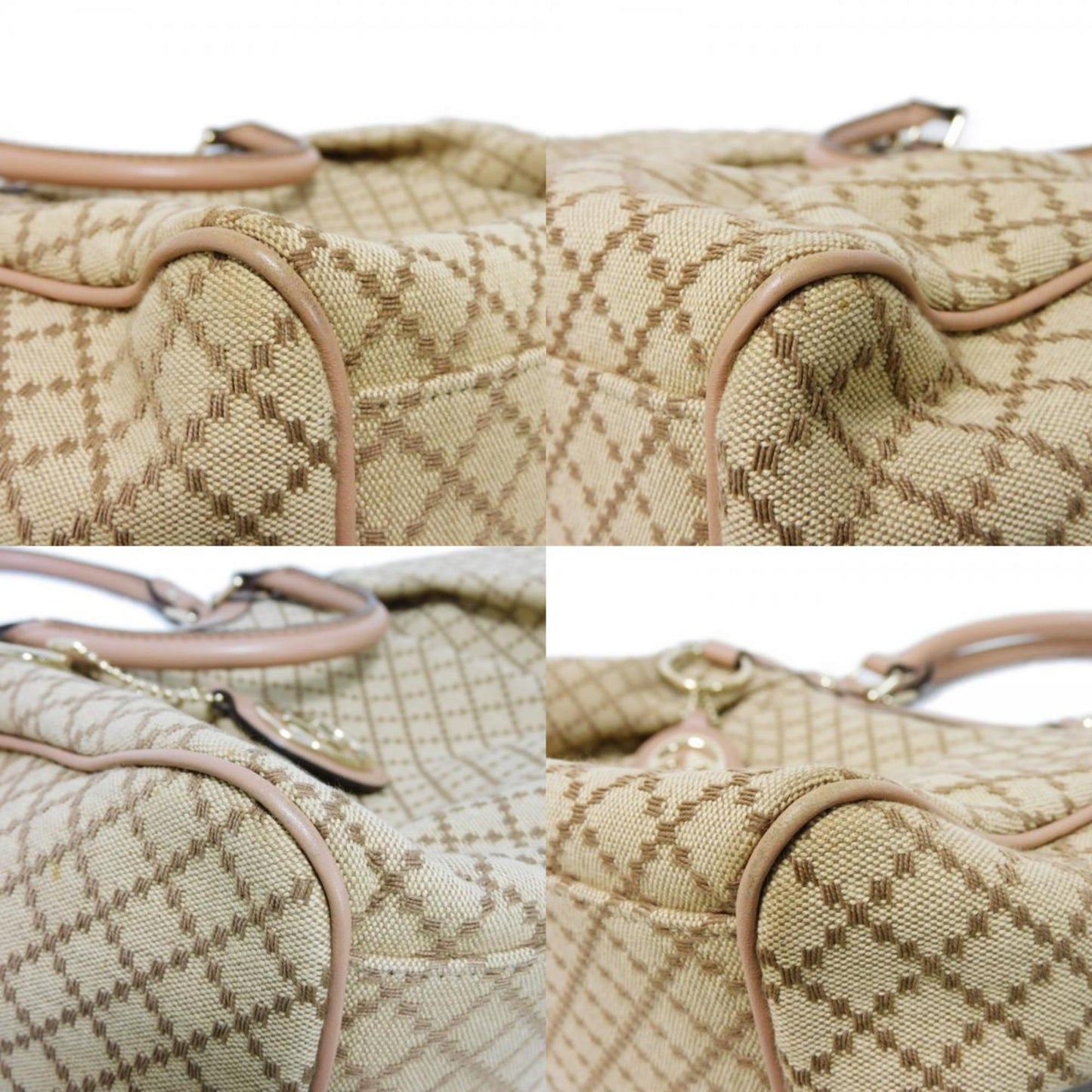 Gucci Beige Canvas Leather Handbag Tote Bag