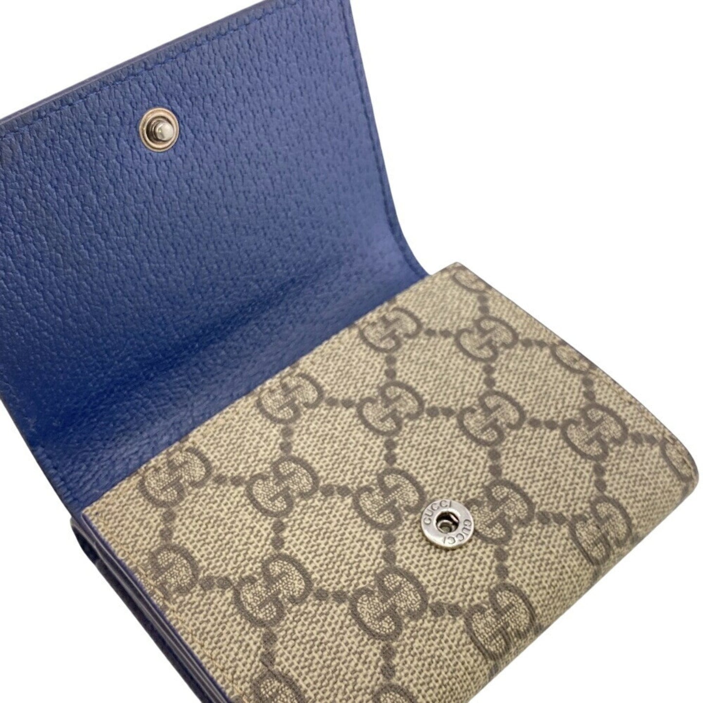 Gucci Beige Blue Gg Supreme Leather Wallet (Tri-Fold)