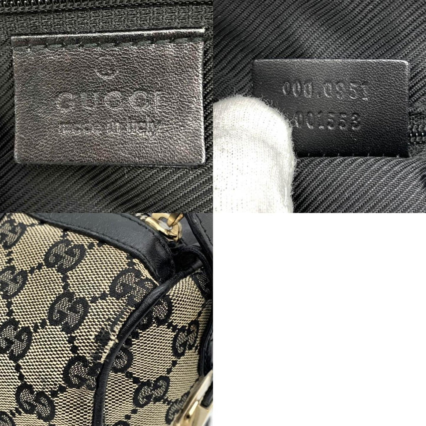 Gucci Black Gg Canvas Leather Boston Bag Handbag