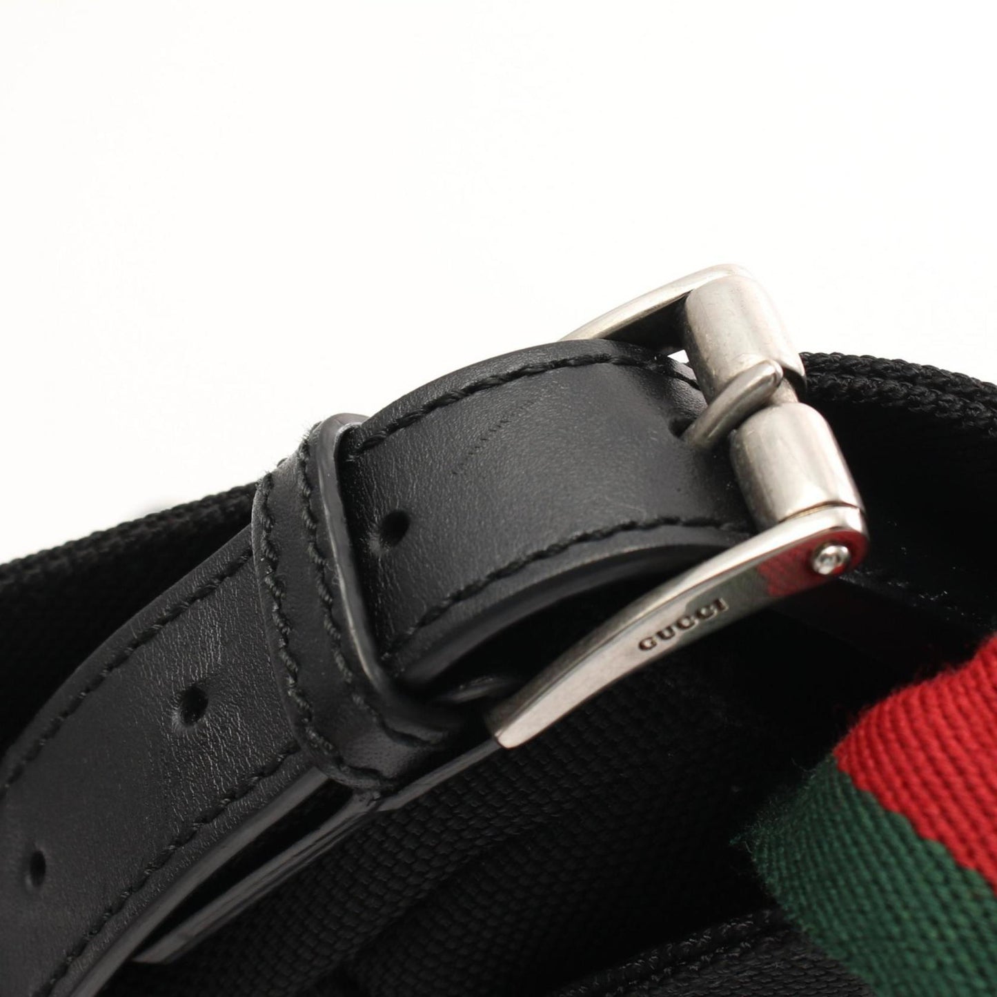 Gucci Black Leather Nylon Canvas Shoulder Bag