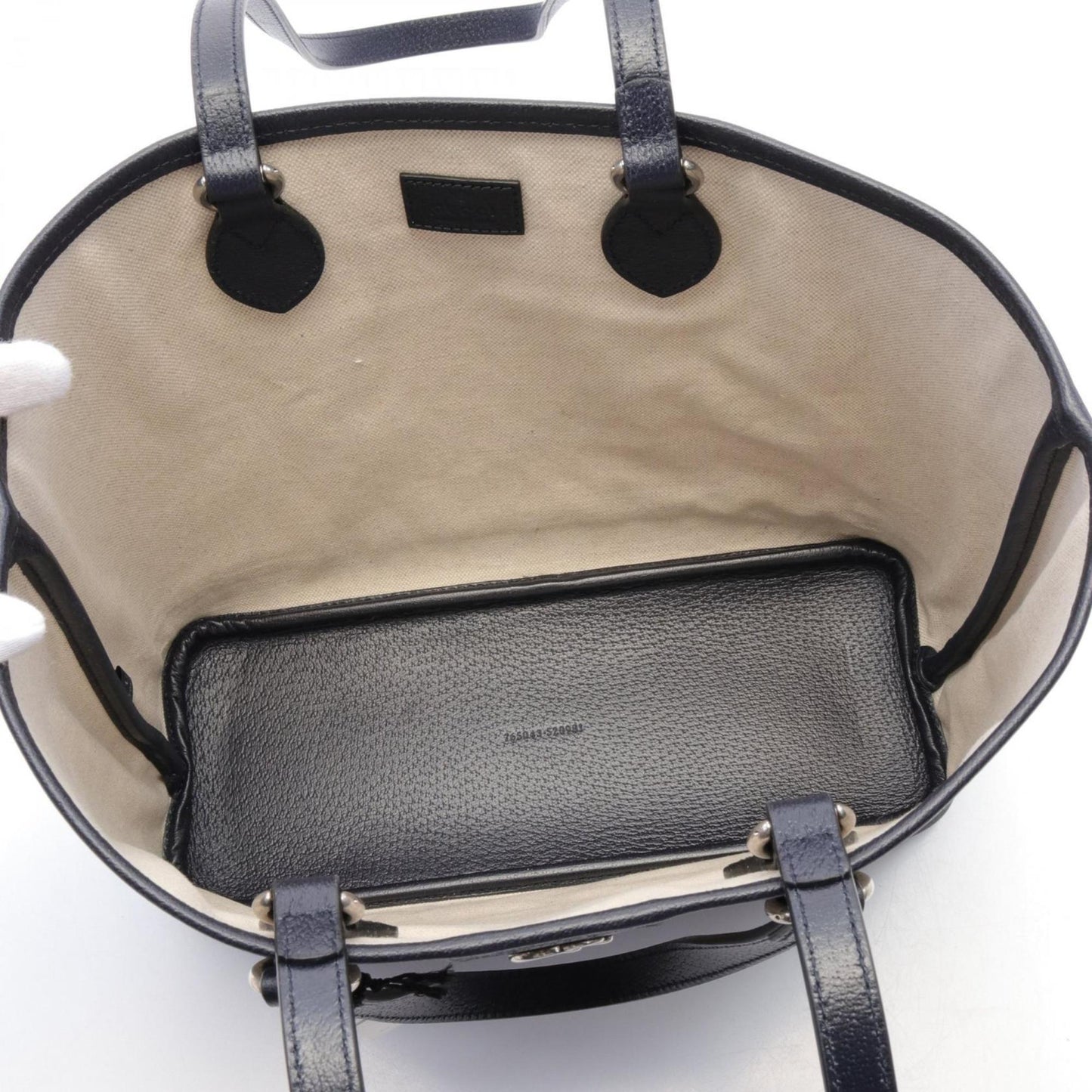Gucci Beige Navy Pvc Coated Canvas Leather Tote Bag