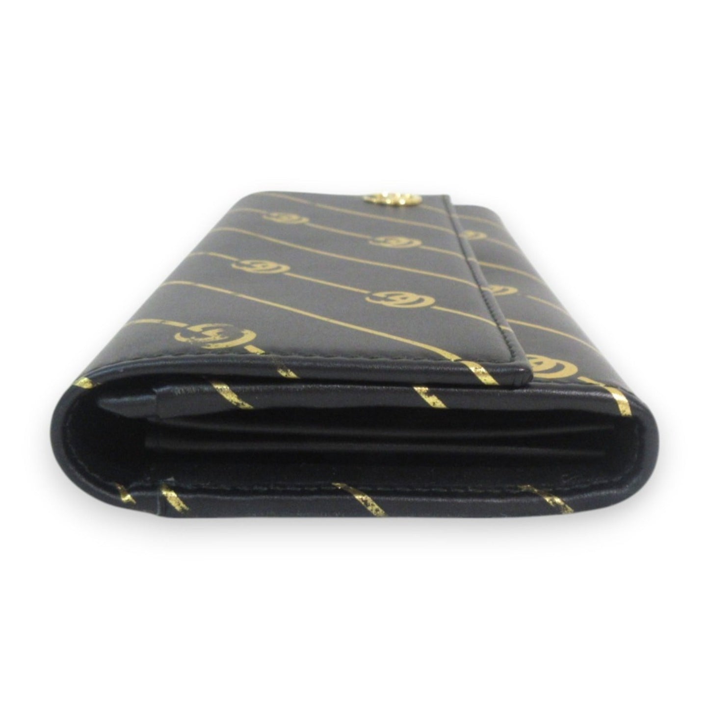 Gucci Black Gold Leather Wallet (Tri-Fold)