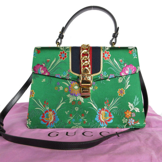 Gucci Green Multi-Color Satin Handbag Shoulder Bag ()
