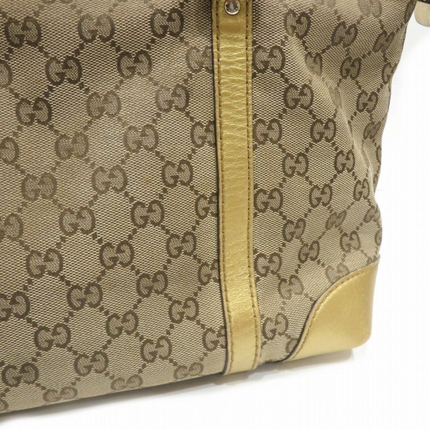 Gucci Brown Gold Canvas Leather Tote Bag