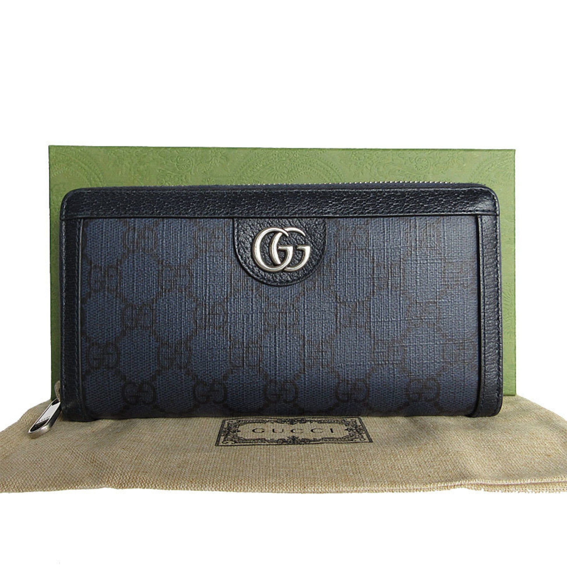 Gucci Navy Gg Supreme Long Wallet (Bi-Fold) ()