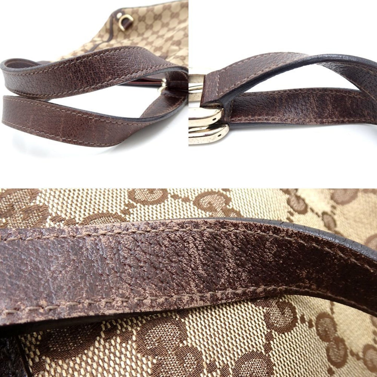 Gucci Beige Brown Gg Canvas Leather Tote Bag