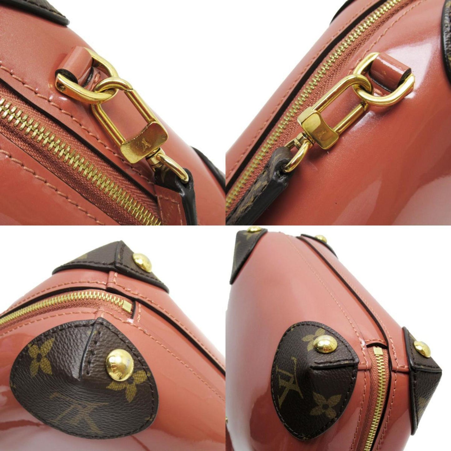 Louis Vuitton Brown Pink Beige Monogram Patent Leather Shoulder Bag