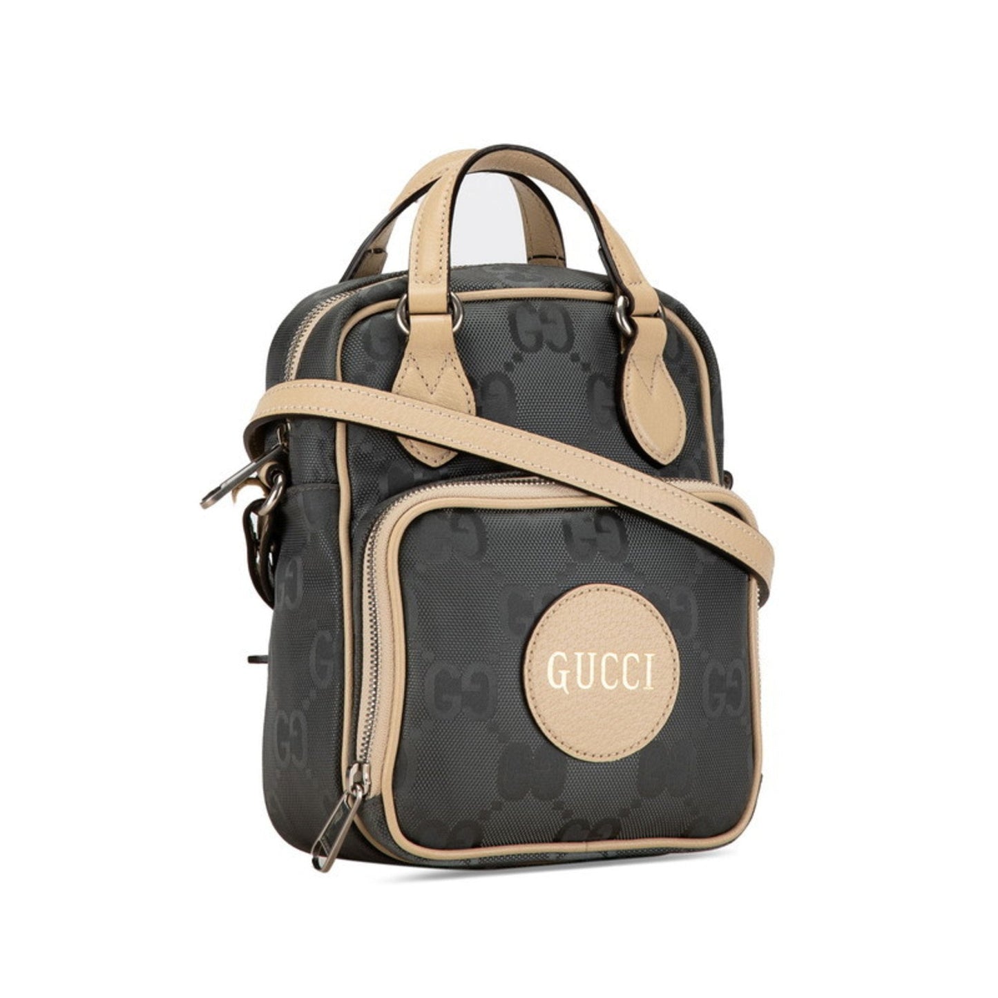 Gucci Beige Gray Nylon Leather Handbag Shoulder Bag