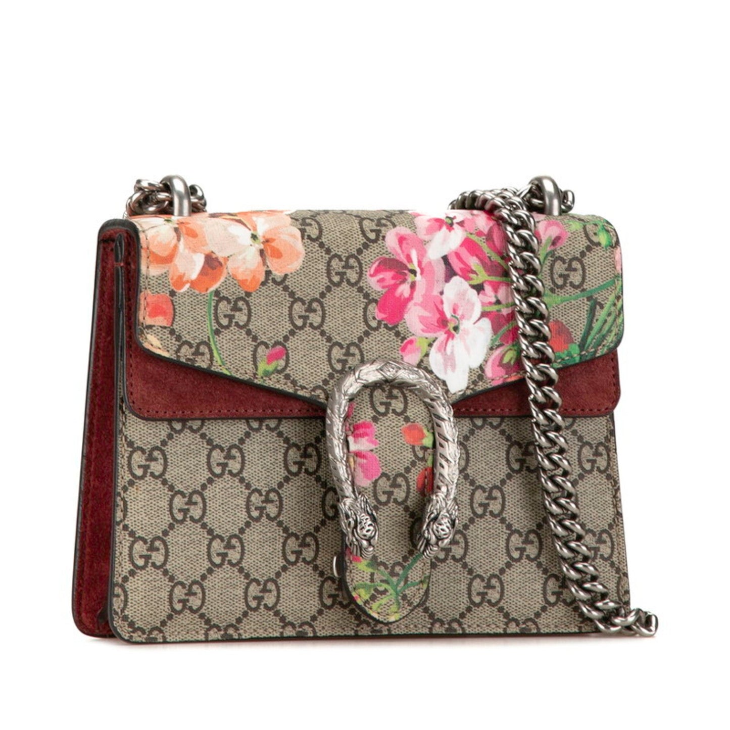 Gucci Gg Blooms Beige Wine Pvc Suede Shoulder Bag