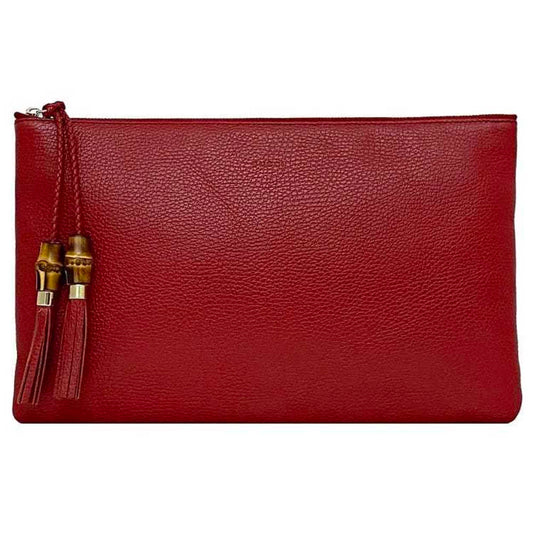 Gucci Red Color Bamboo Leather Clutch Bag Handbag ()