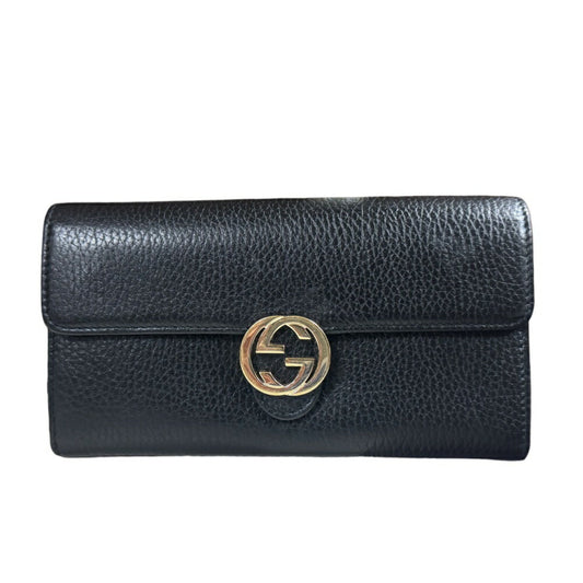 Gucci Black Leather Long Wallet (Bi-Fold) ()