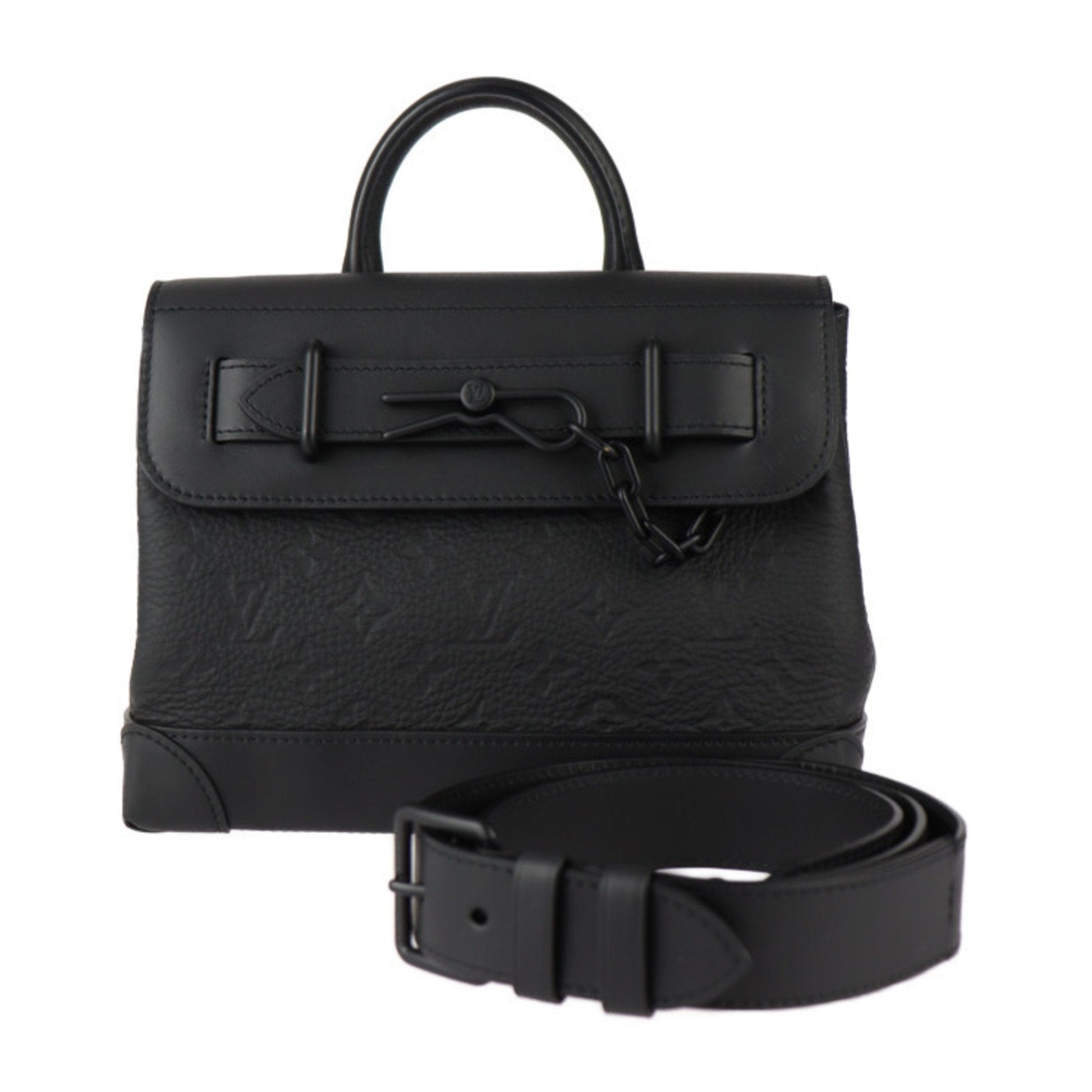 Louis Vuitton Black Leather Handbag Shoulder Bag Tote Bag ()
