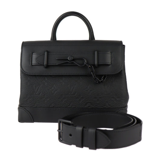 Louis Vuitton Black Leather Handbag Shoulder Bag Tote Bag ()