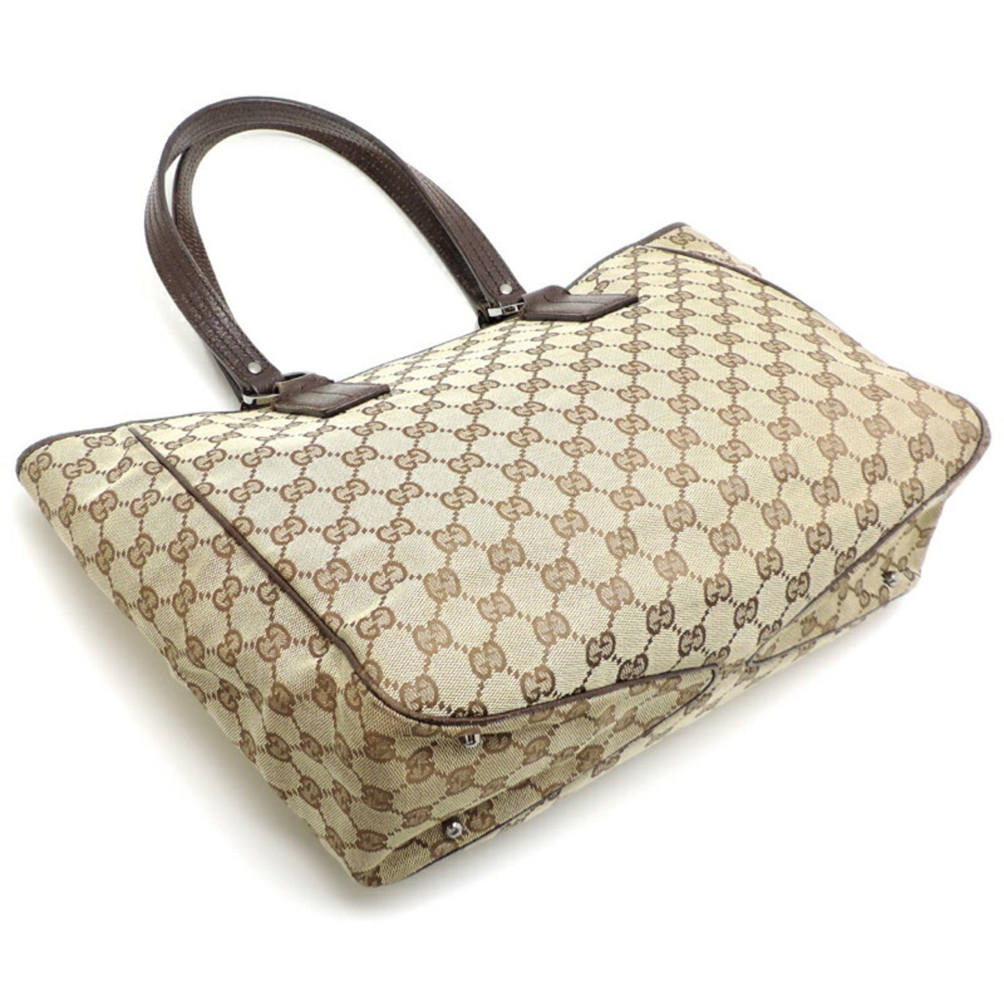 Gucci Gg Canvas Beige Brown Gg Canvas Leather Tote Bag