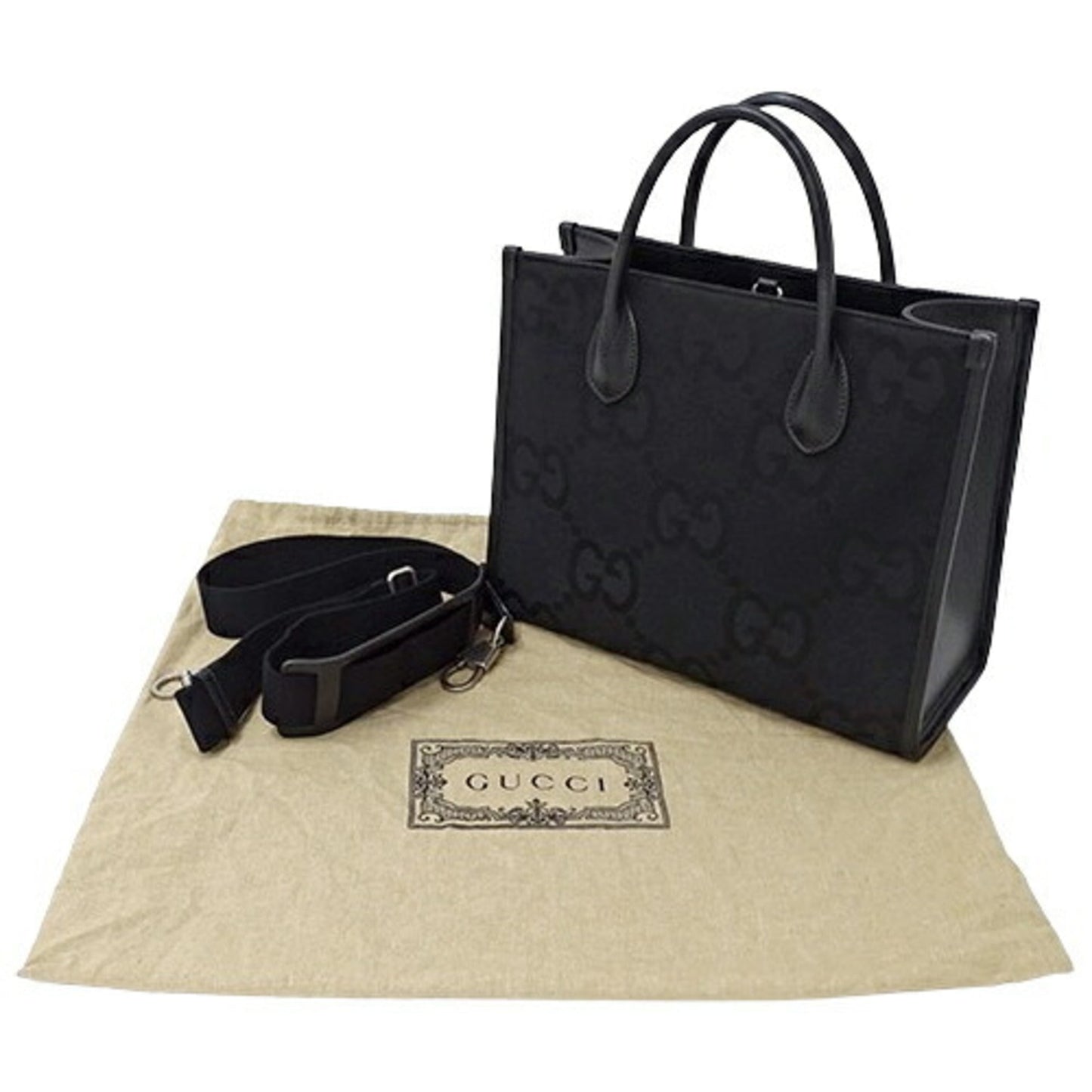 Gucci Black Canvas Handbag Shoulder Bag Tote Bag