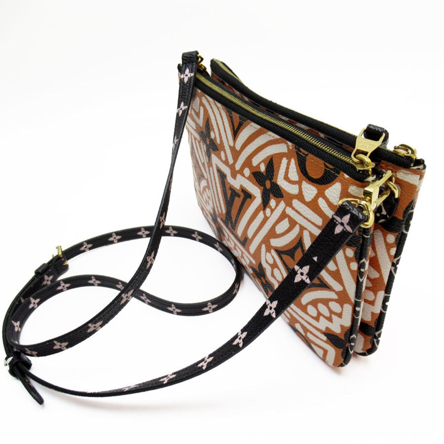 Louis Vuitton Black Brown White Coated Canvas Pochette Shoulder Bag