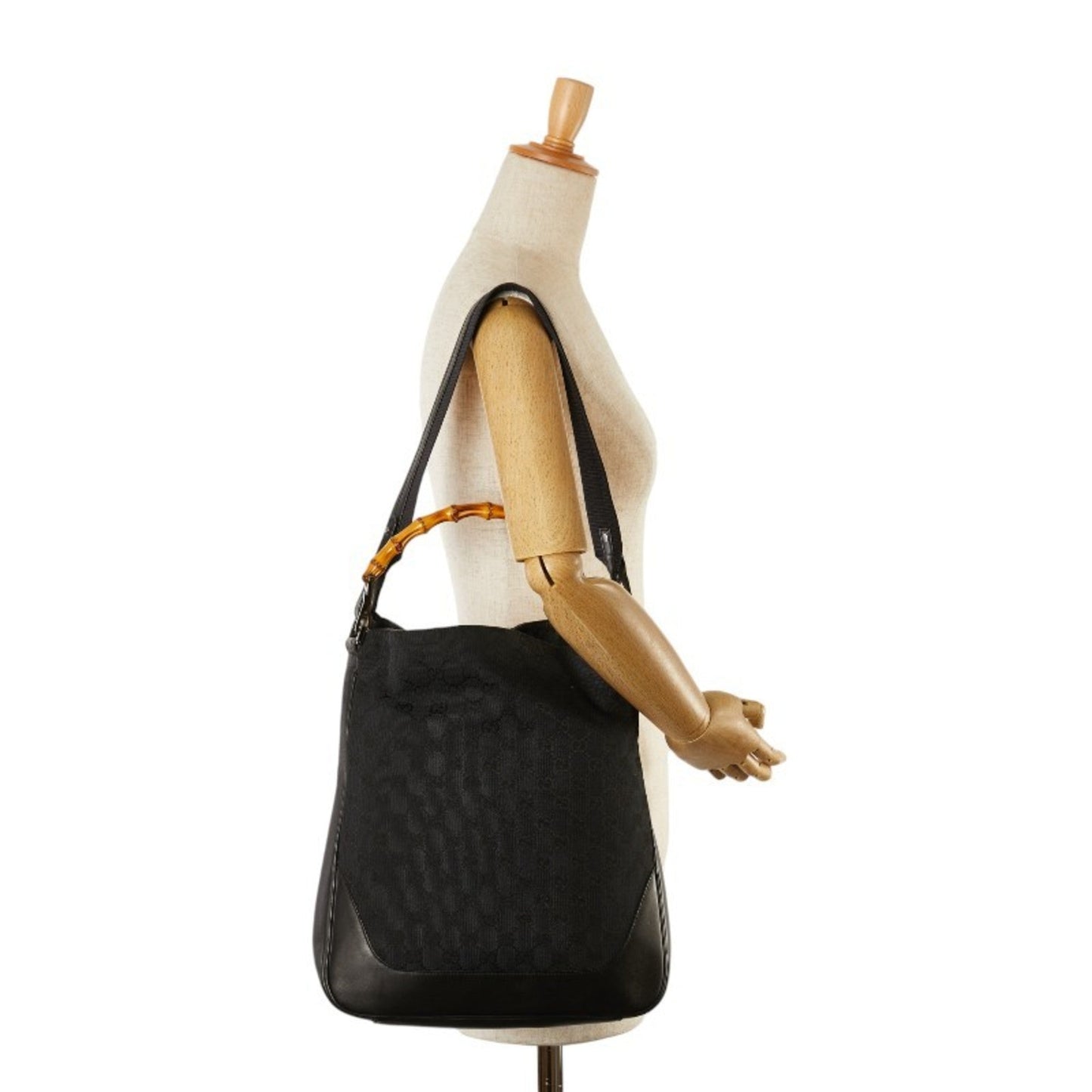 Gucci Black Canvas Leather Handbag Shoulder Bag