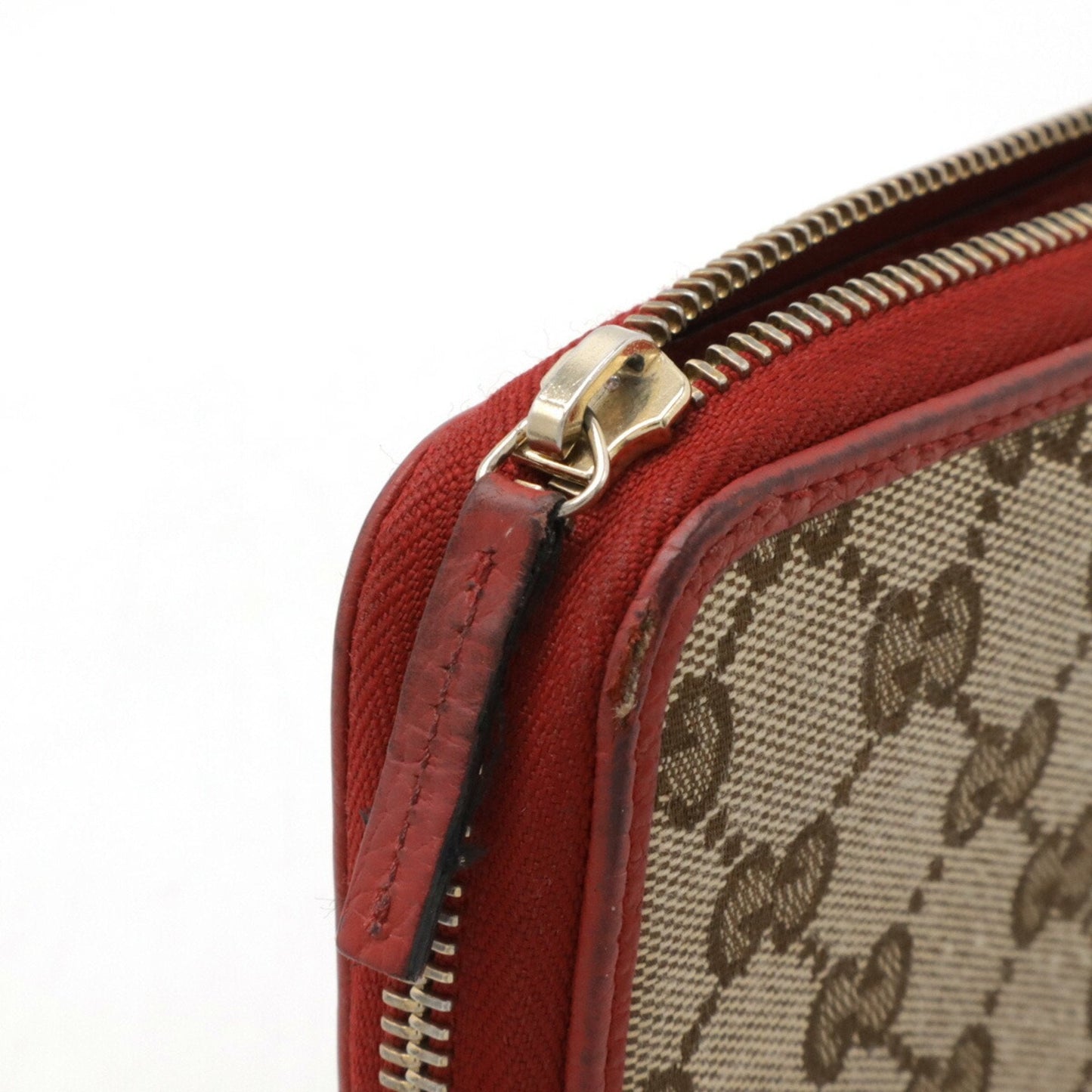 Gucci Red Color Canvas Leather Long Wallet (Bi-Fold)