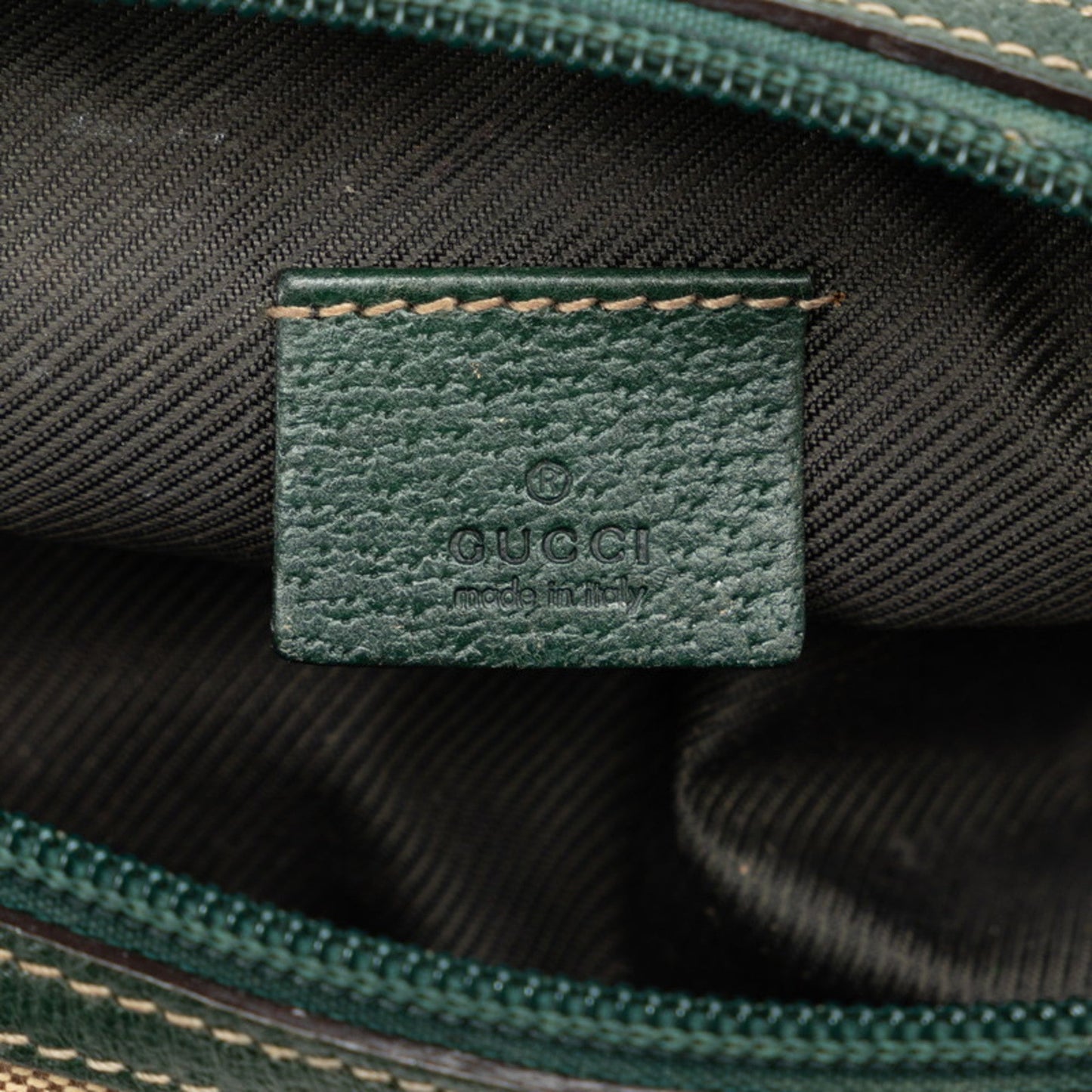 Gucci Gg Canvas Beige Green Canvas Leather Pouch