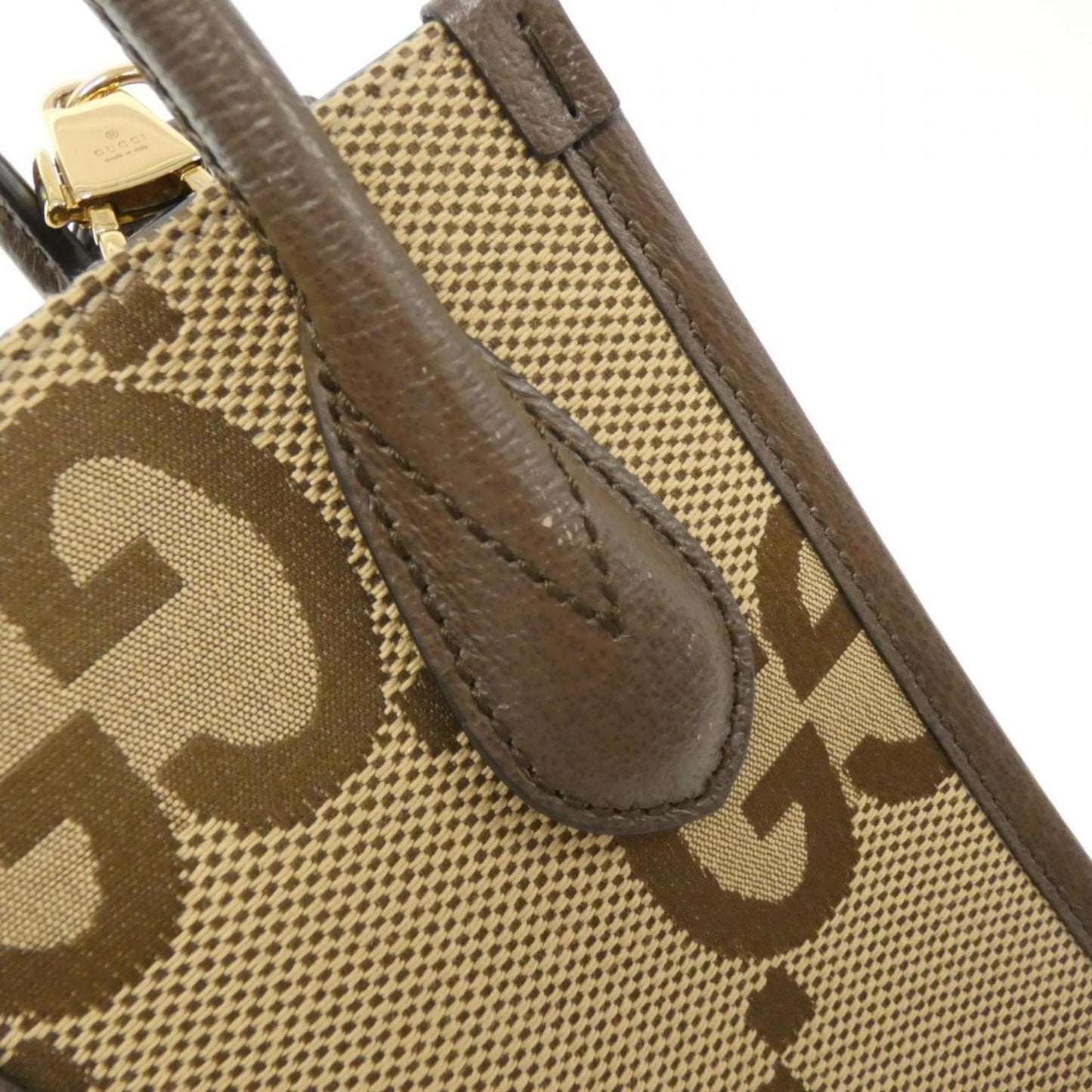 Gucci Beige Brown Canvas Leather Handbag