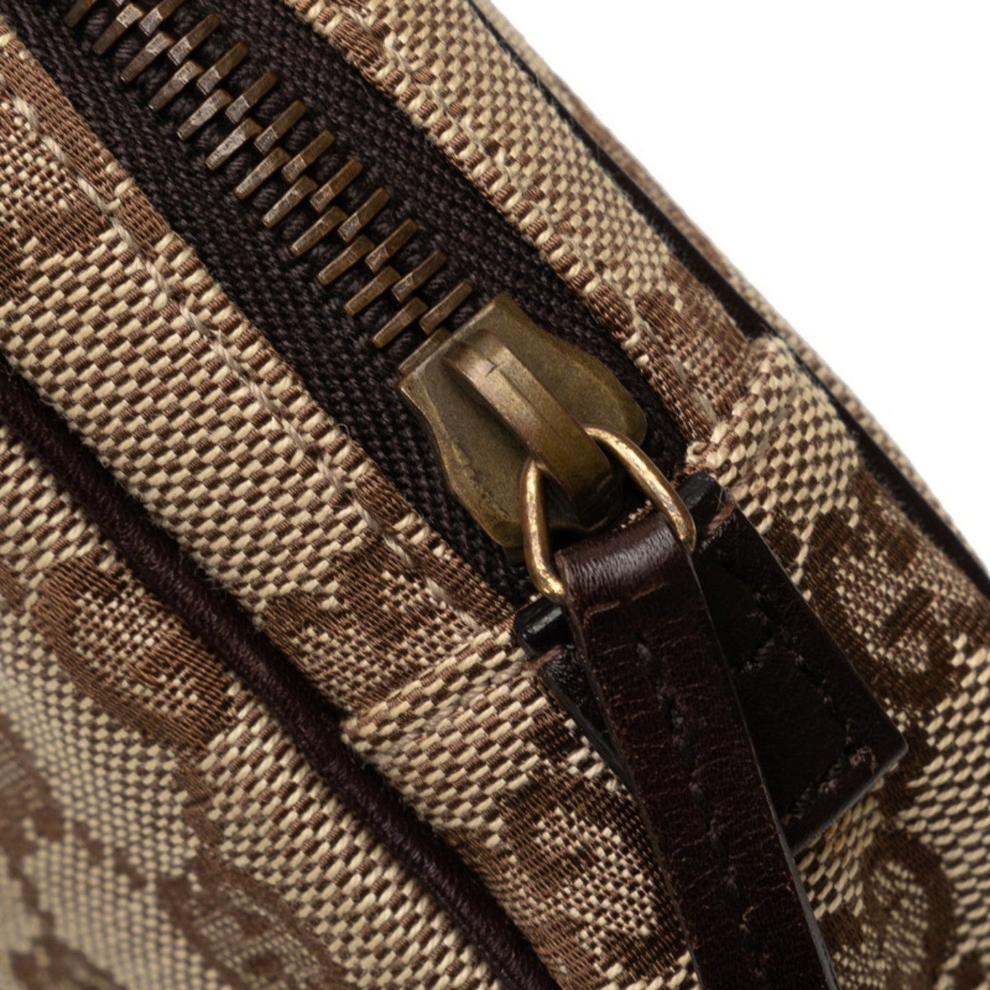 Gucci Gg Canvas Beige Brown Canvas Leather Pouch