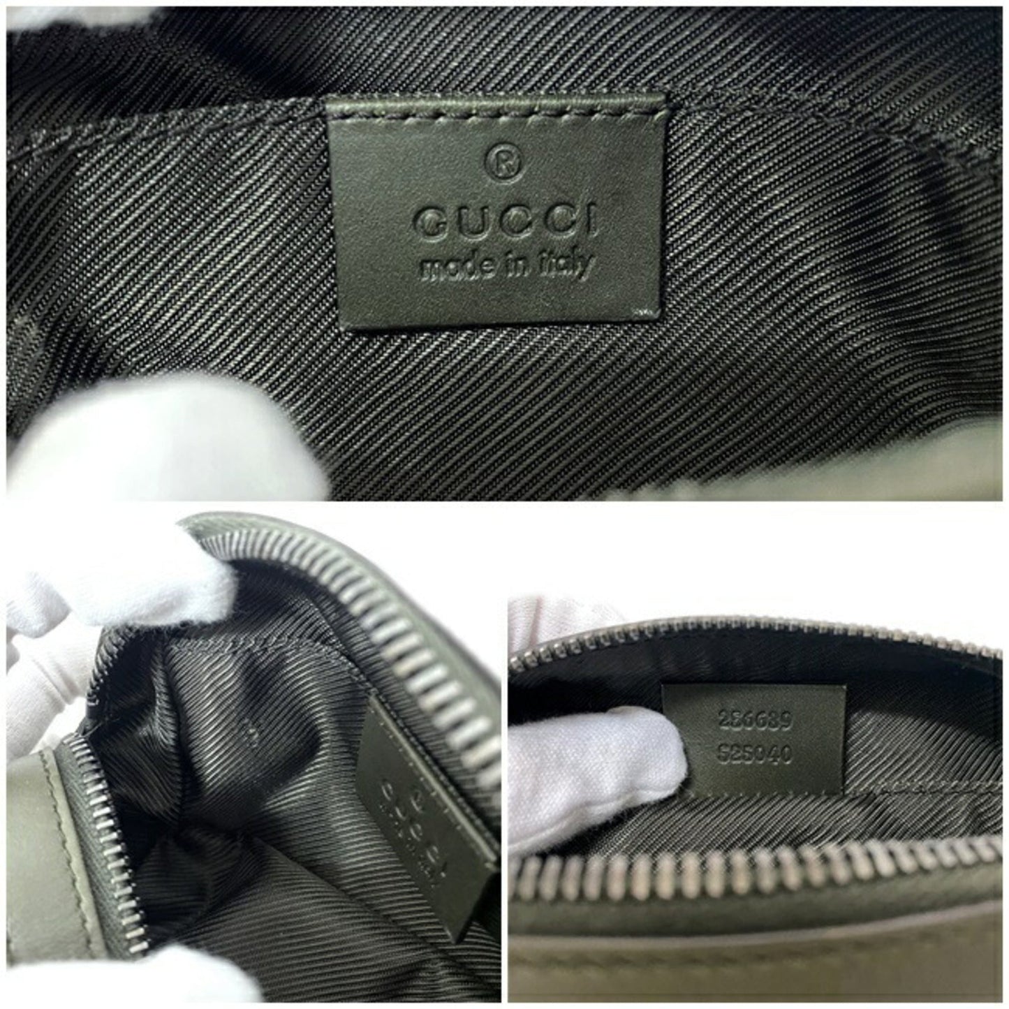 Gucci Web Beige Khaki Canvas Leather Pouch