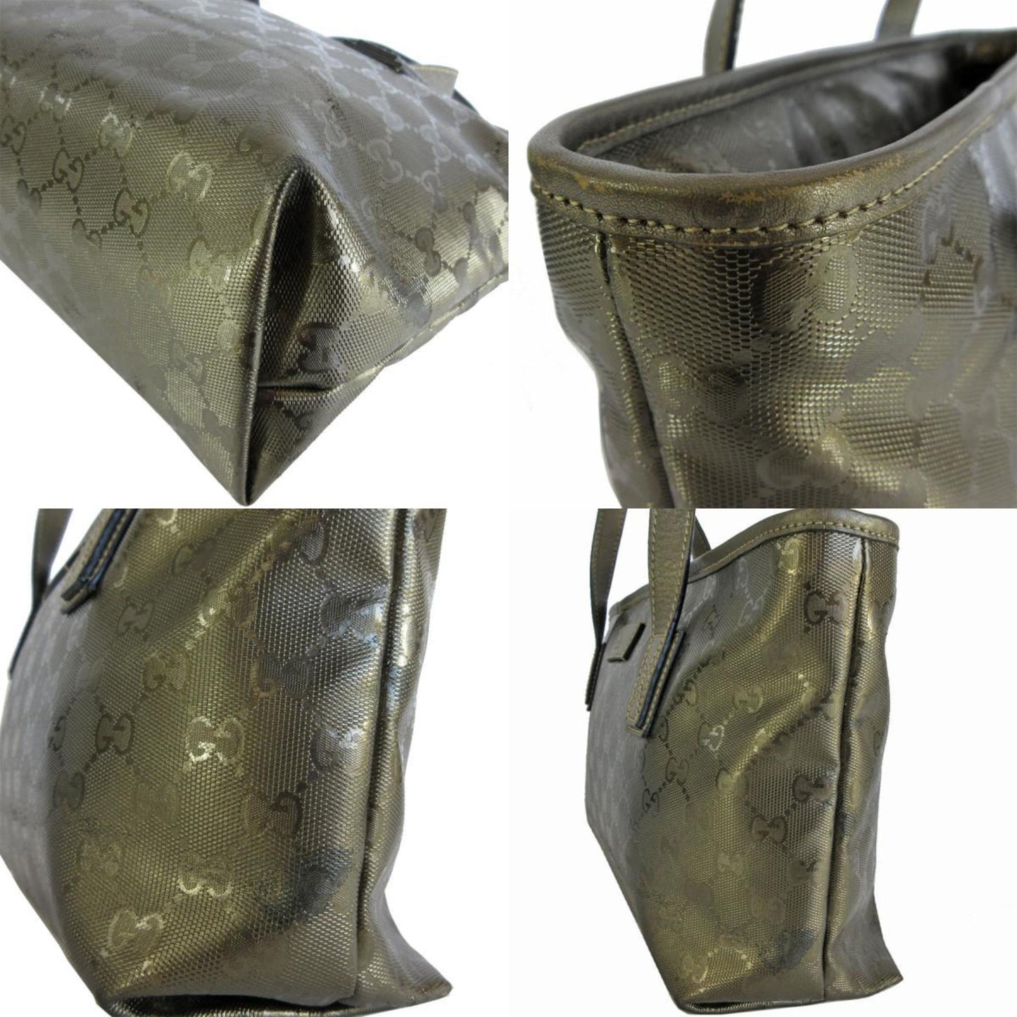 Gucci Khaki Metallic Pvc Leather Shoulder Bag Tote Bag