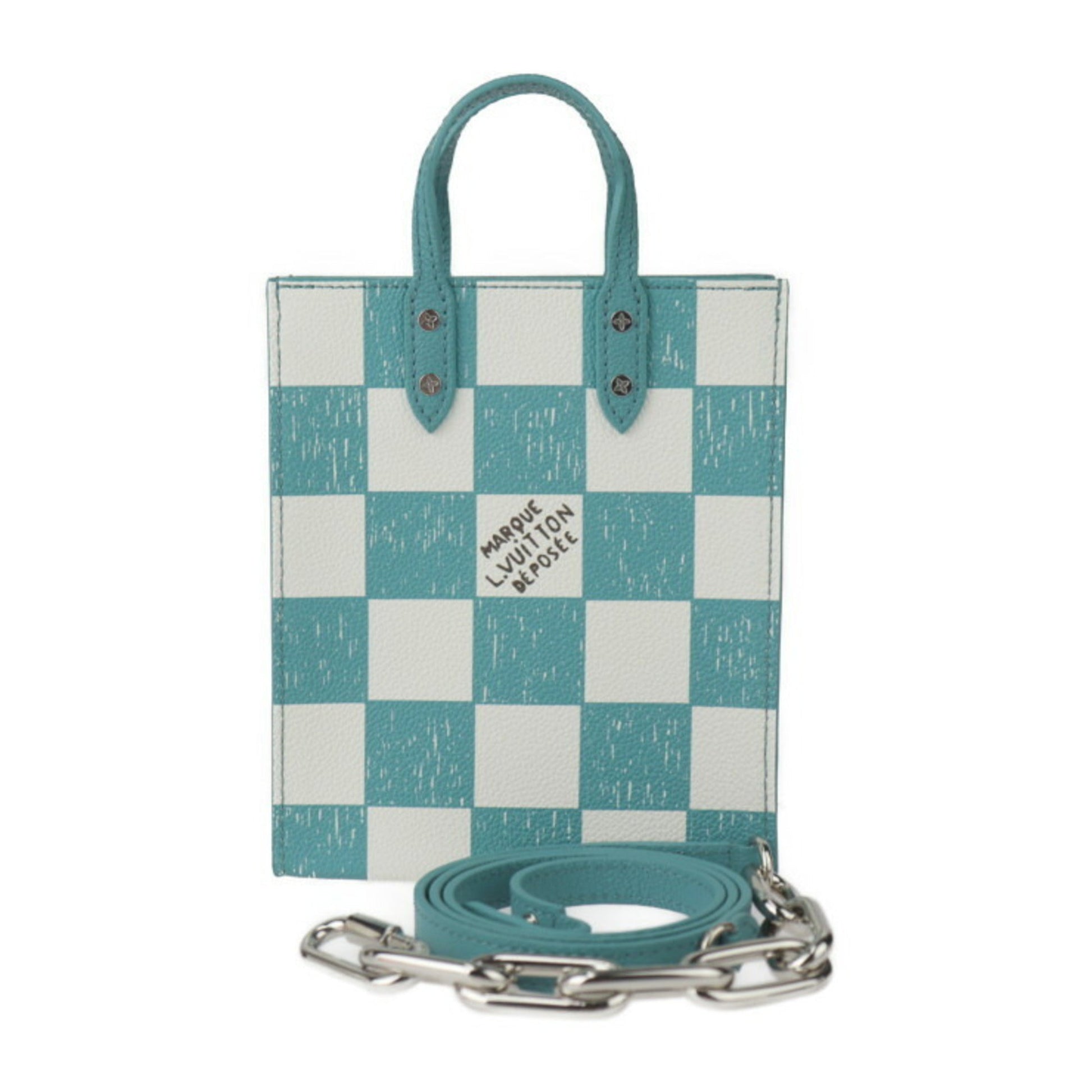Louis Vuitton Turquoise White Leather Handbag Shoulder Bag Tote Bag ()