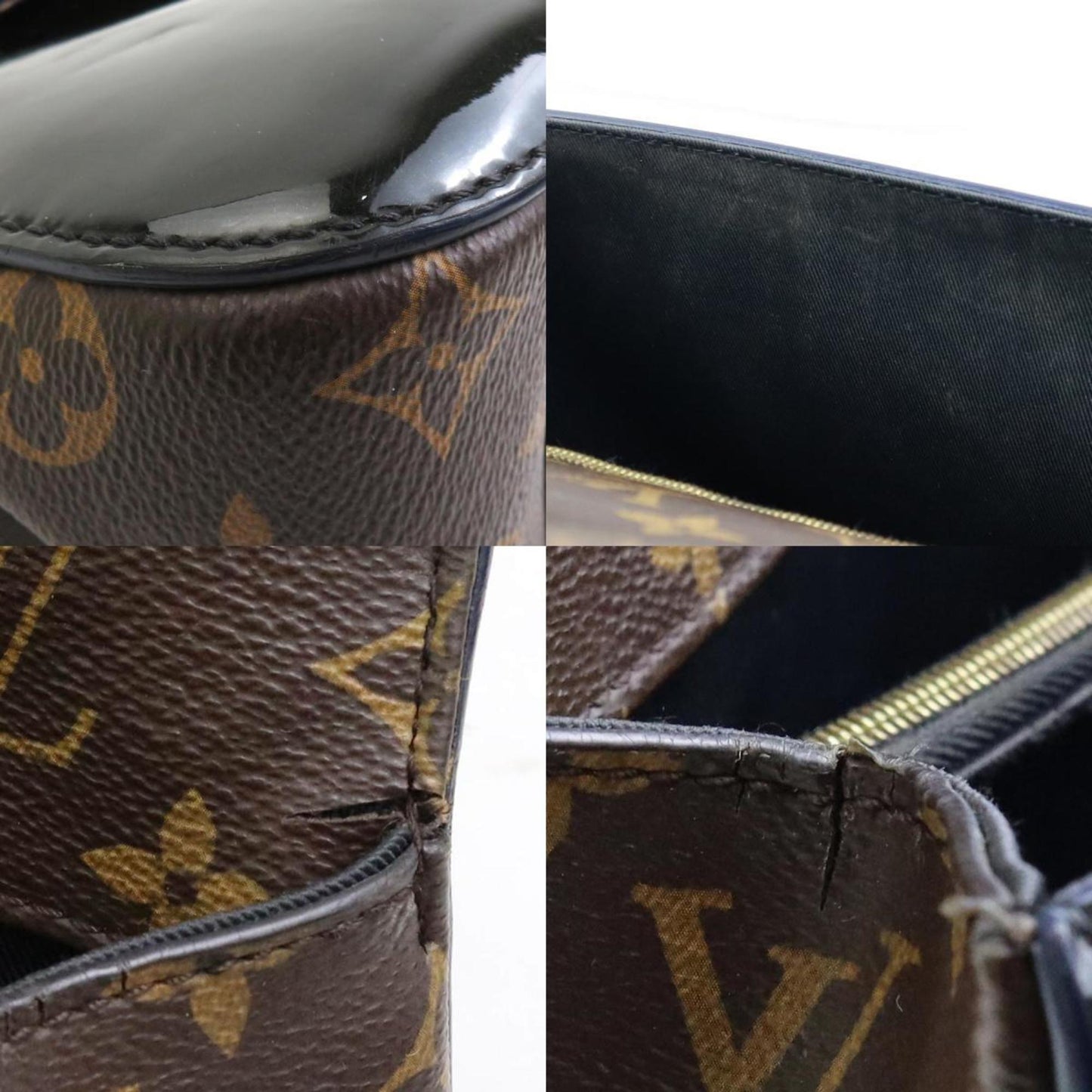 Louis Vuitton Black Brown Patent Leather Monogram Handbag Shoulder Bag