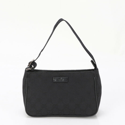 Gucci Gg Canvas Black Leather Canvas Handbag Tote Bag ()