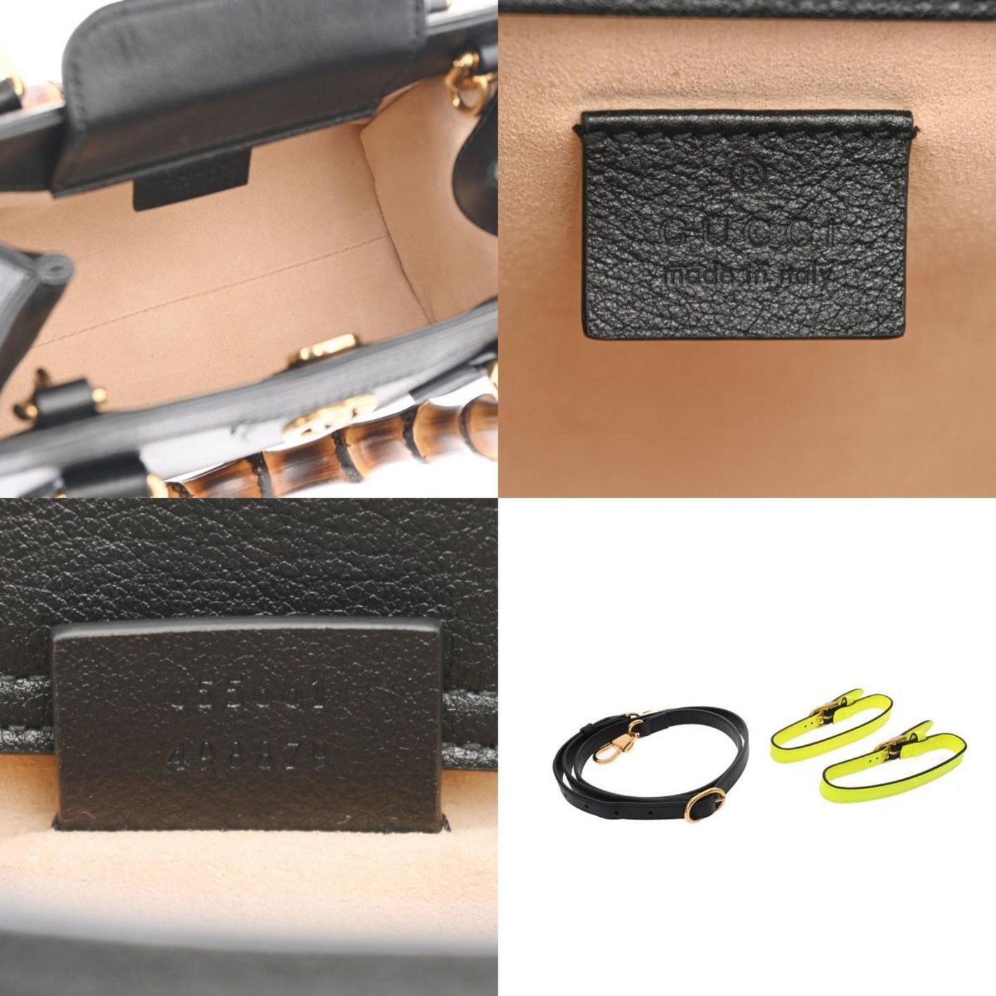 Gucci Black Yellow Leather Handbag Tote Bag