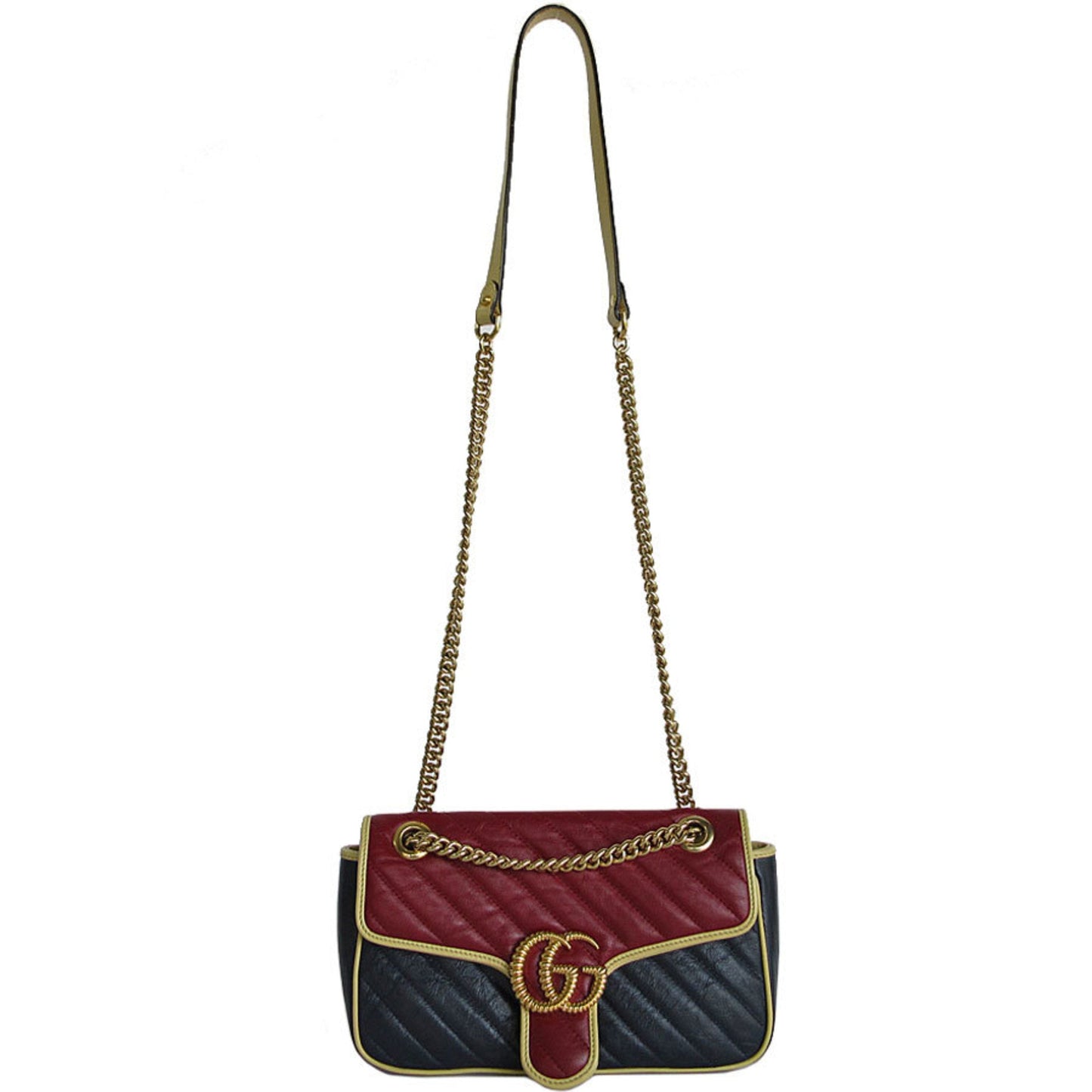 Gucci Burgundy Gold Navy Leather Metal Shoulder Bag