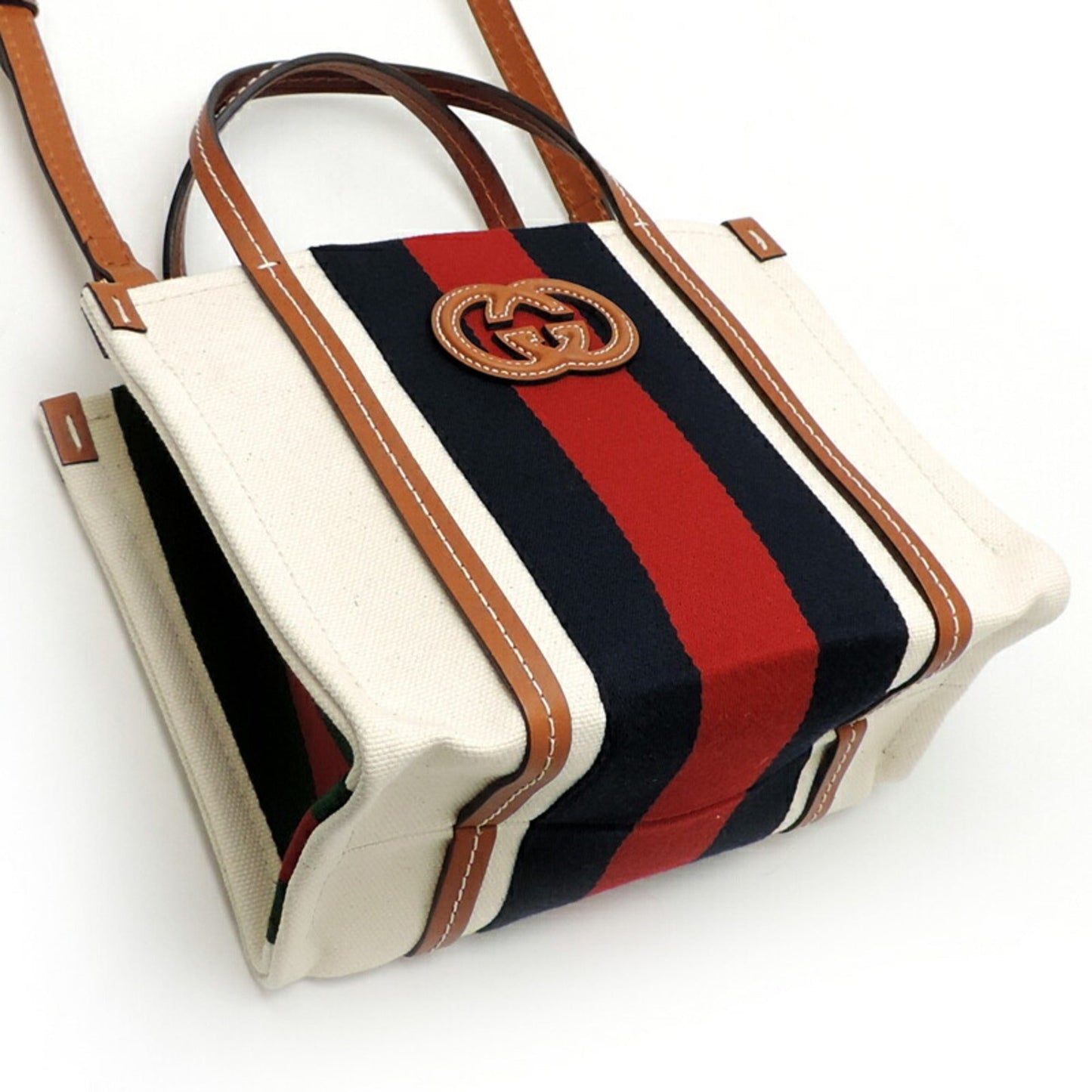 Gucci White Canvas Leather Tote Bag