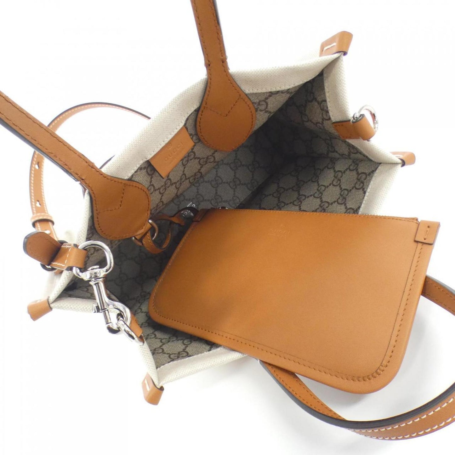 Gucci Beige Light Brown Linen Leather Handbag