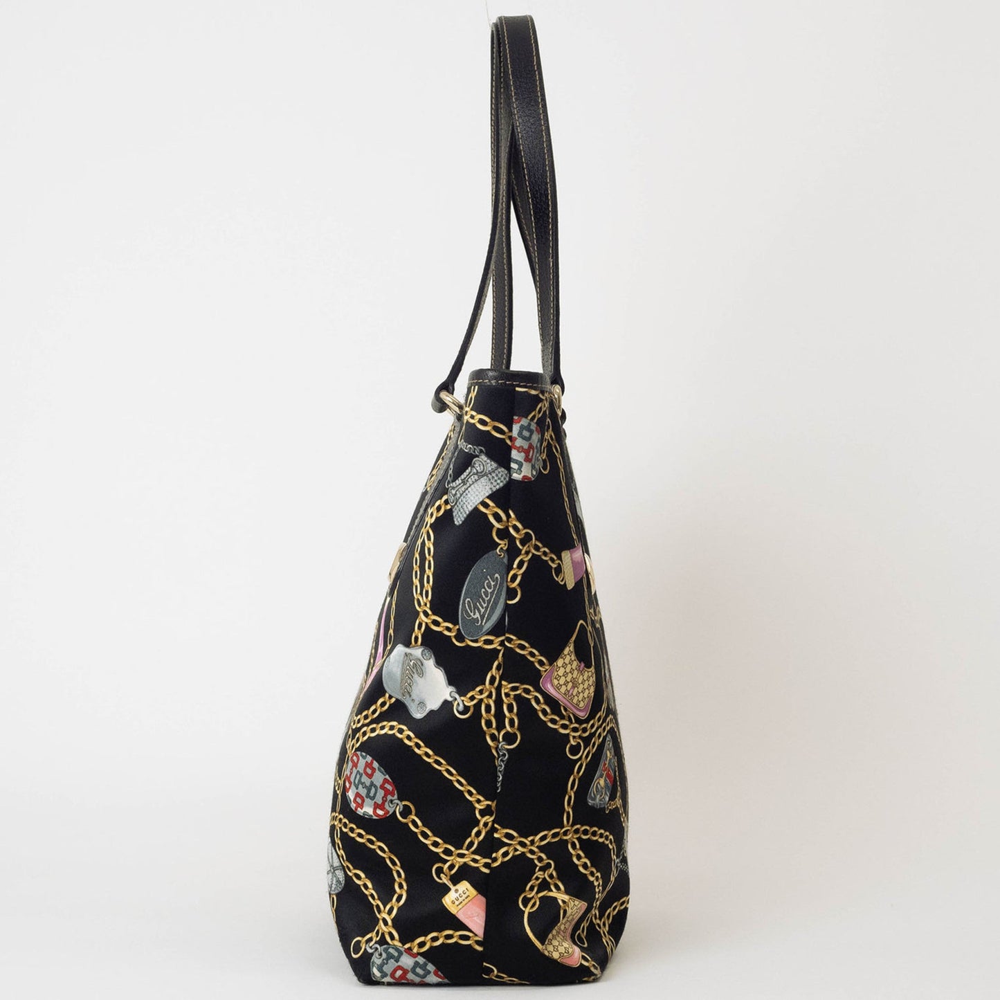 Gucci Black Satin Leather Tote Bag