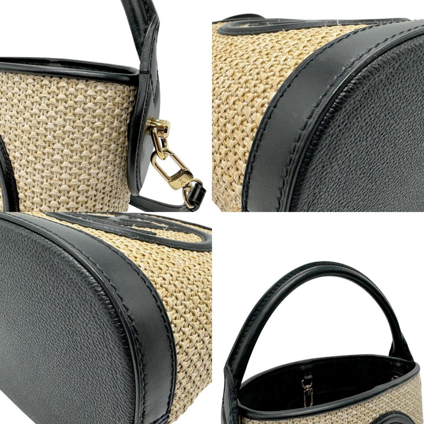 Louis Vuitton Beige Black Raffia Leather Handbag Shoulder Bag