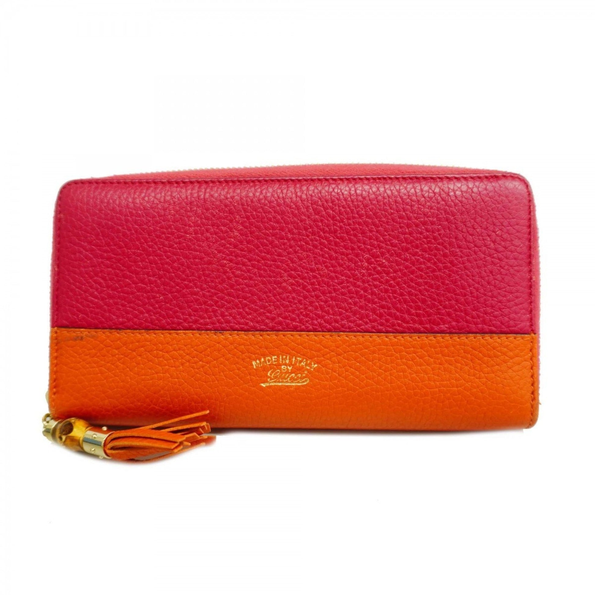 Gucci Orange Pink Leather Long Wallet (Bi-Fold) ()