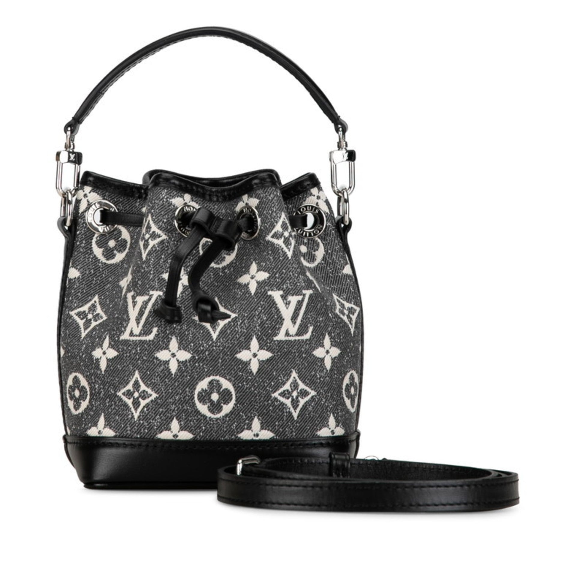 Louis Vuitton Black Gray Denim Leather Handbag Shoulder Bag ()