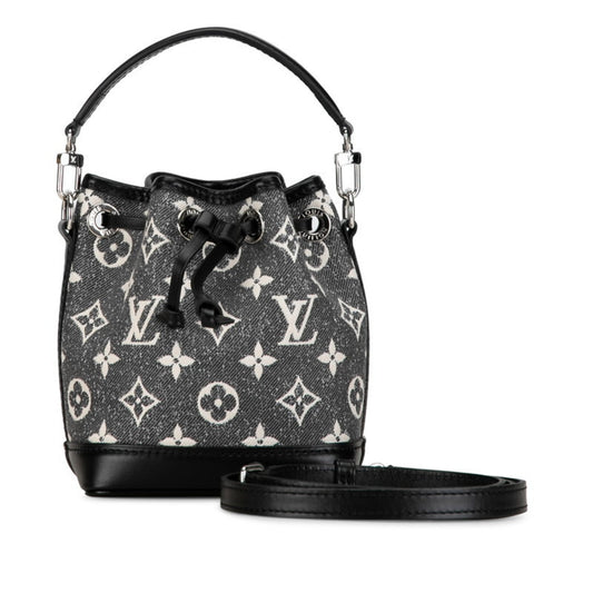 Louis Vuitton Black Gray Denim Leather Handbag Shoulder Bag ()
