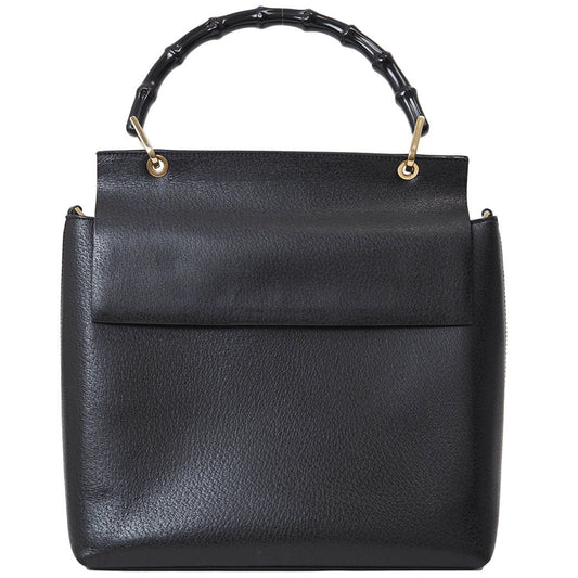 Gucci Bamboo Black Leather Handbag Shoulder Bag ()