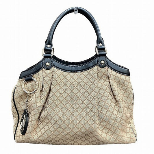 Gucci Beige Brown Canvas Leather Handbag Tote Bag ()