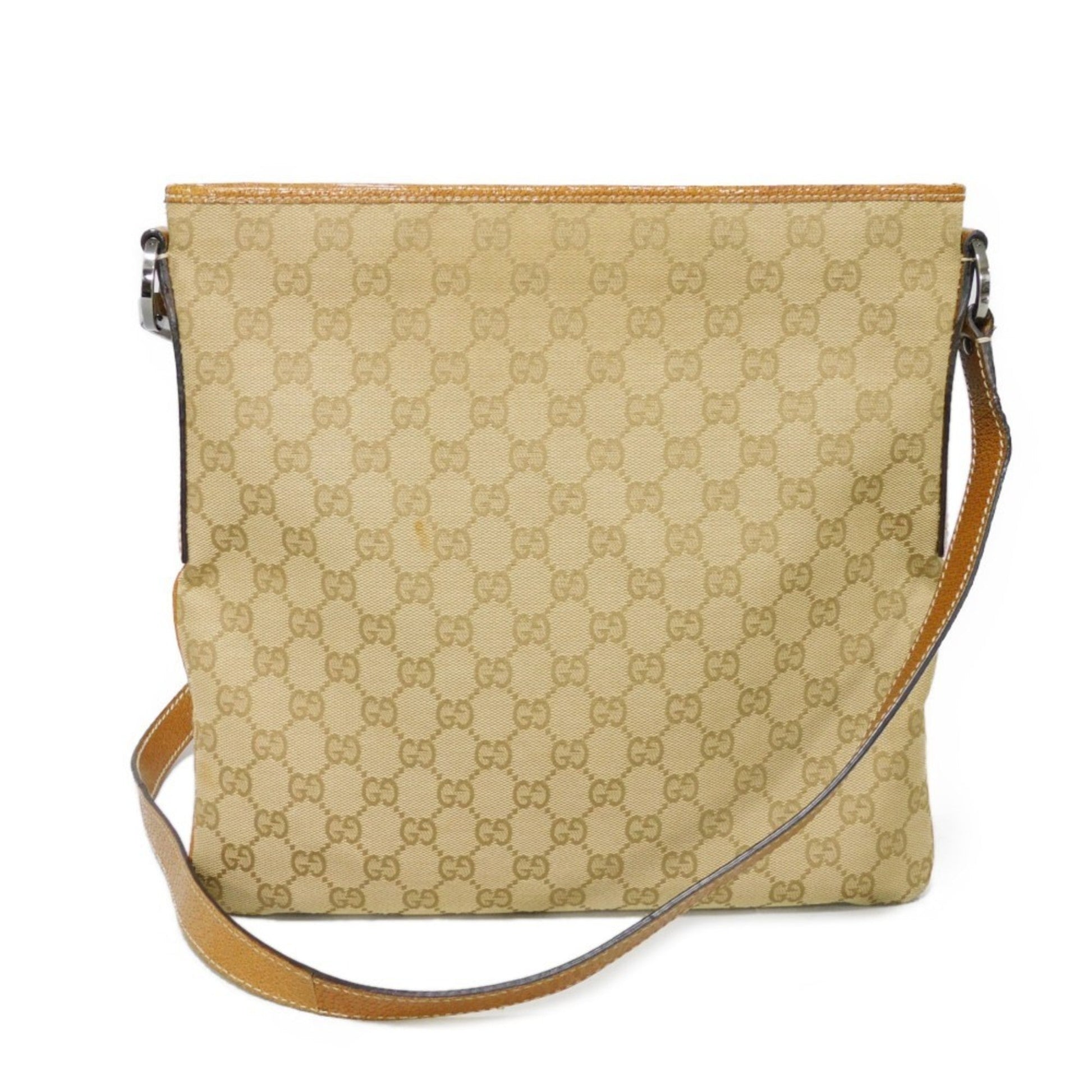 Gucci Beige Brown Gg Canvas Leather Messenger Bag Shoulder Bag ()