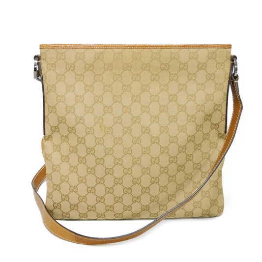Gucci Beige Brown Gg Canvas Leather Messenger Bag Shoulder Bag ()