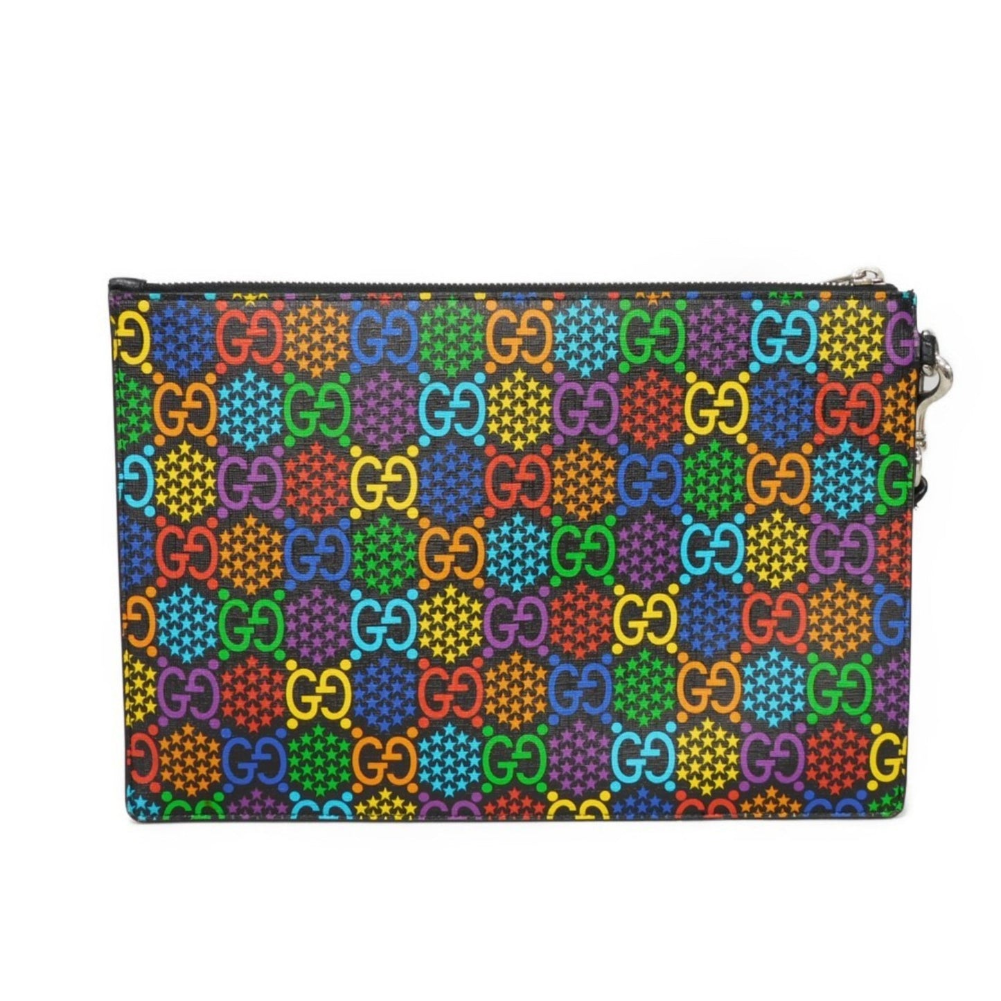 Gucci Black Multi-Color Canvas Leather Clutch Bag Pouch